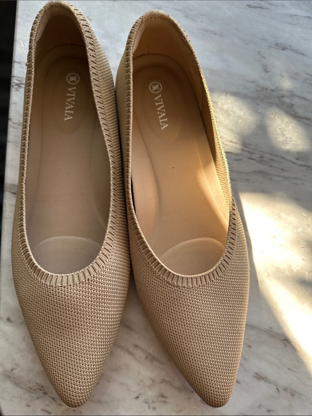Vivaia Women's Pointed Knit Ballet Flats — Beige